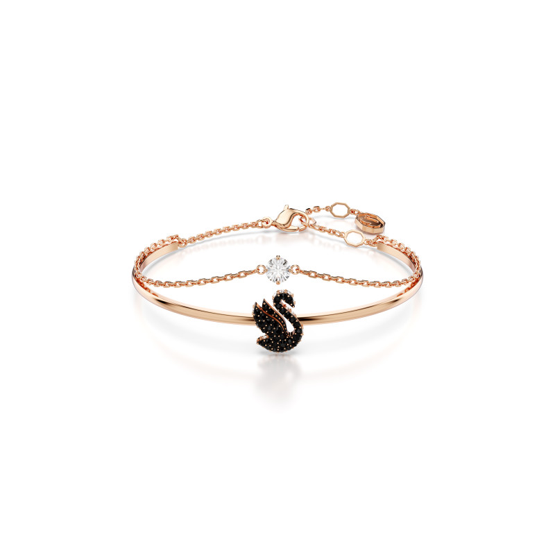 Bransoletka typu bangle Swan Swan, Czarna, Powłoka w odcieniu różowego złota