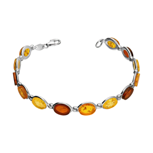 Srebrna Bransoleta z Bursztynem Owalna - JubilerSezam.pl