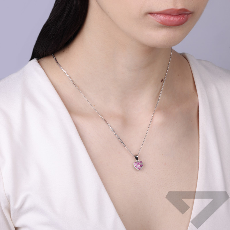 Serduszko srebrne z różowymi cyrkoniami, srebro 925