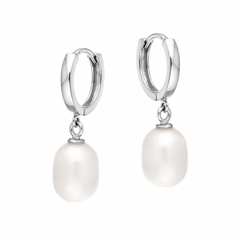 Kolczyki srebrne koła z wiszącą perłą próba 925